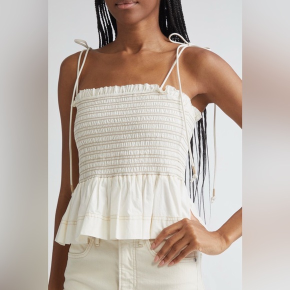 Veronica Beard Ophelia Smock Cream Cotton Tank Top - Picture 1 of 10